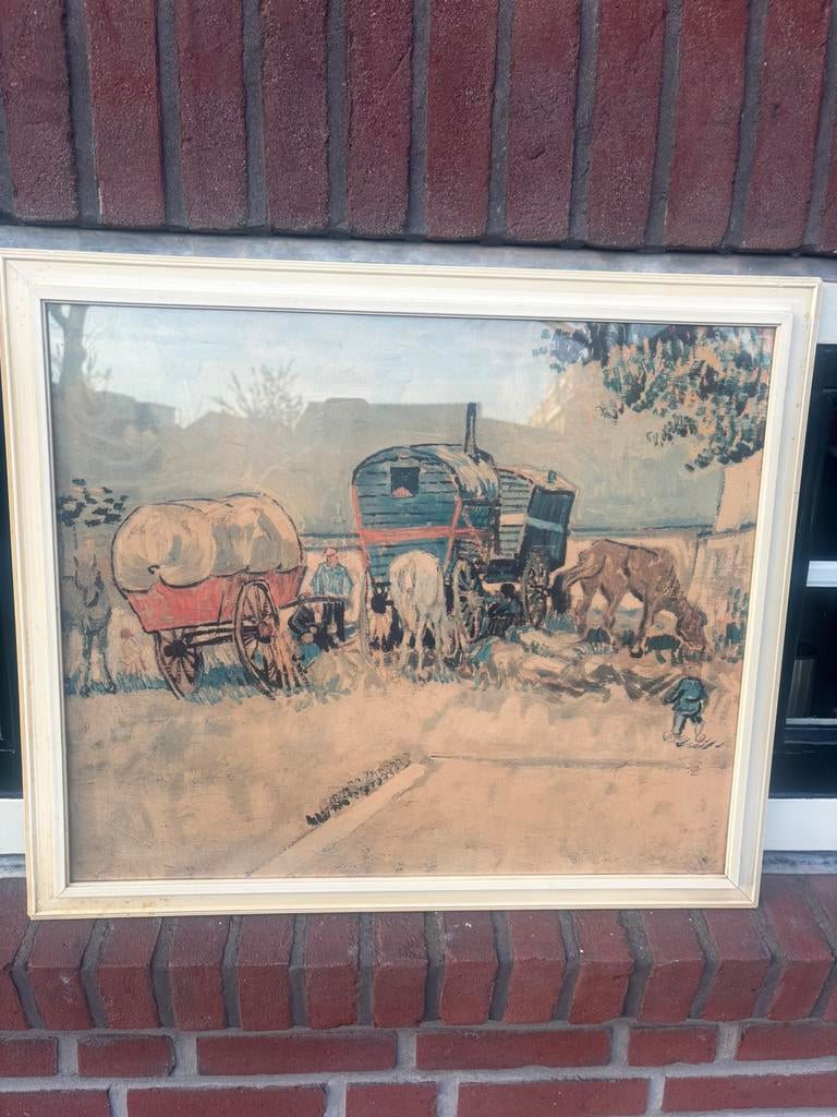 Zigeunerkamp met wagens schilderij vincent van Gogh antiek., Antiek en Kunst, Kunst | Schilderijen | Klassiek, Ophalen