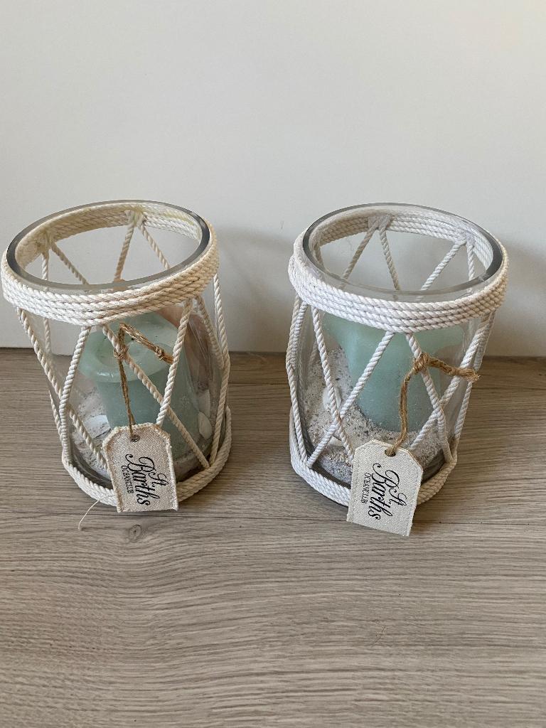 Riviera Maison St Barths windlichten, Huis en Inrichting, Ophalen, Overige materialen, Crème, Zo goed als nieuw