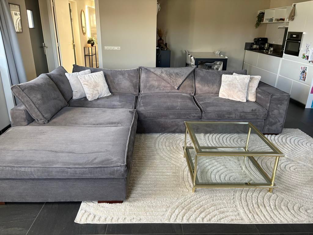 Donkergrijze Hoekbank Rib Stof - Zeer Comfortabel, Huis en Inrichting, Banken | Bankstellen, Ophalen, 100 tot 125 cm, Hoekbank