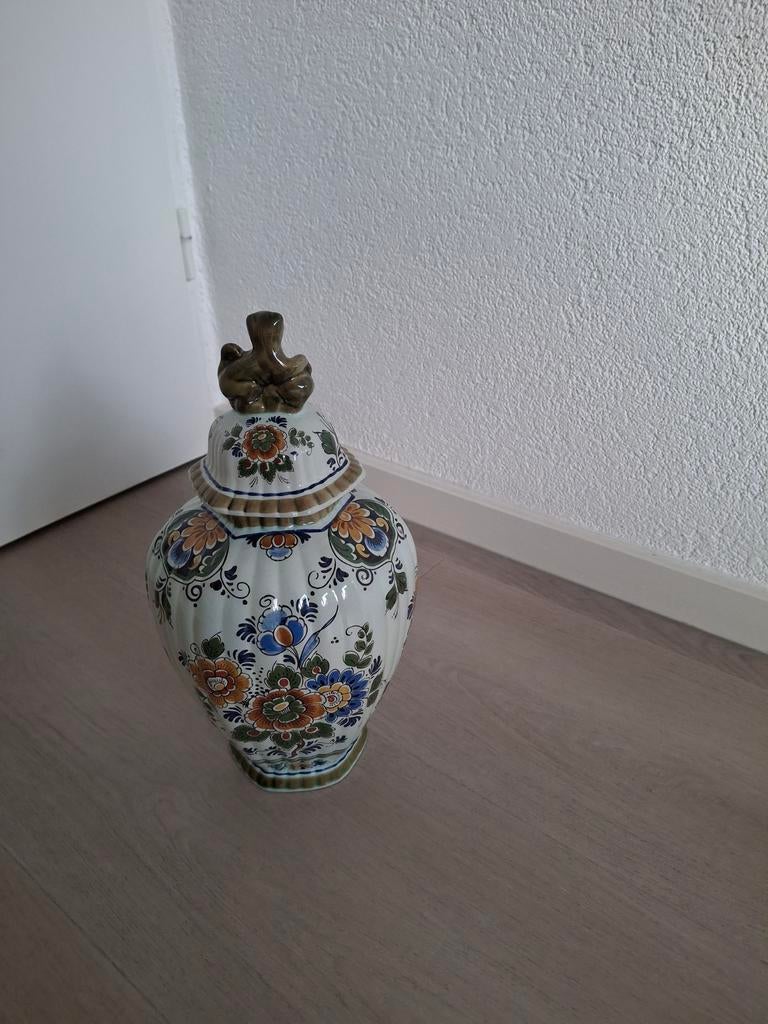 Delfts polychroom handwerk vaas met deksel, Ophalen of Verzenden