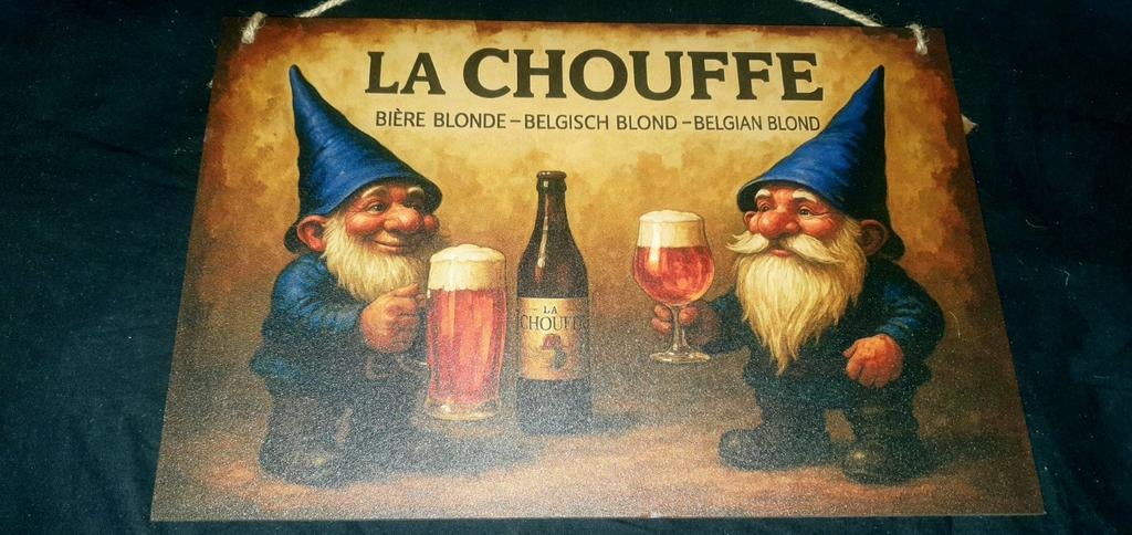 Houten wandbord van la chouffe. Ideaal voor het decoreren, Verzamelen, Biermerken, Ophalen of Verzenden, Nieuw, Reclamebord, Plaat of Schild