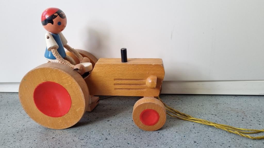 Tractor met bestuurder, vintage, 1955, Ophalen of Verzenden, Gebruikt, Duw- of Trekspeelgoed