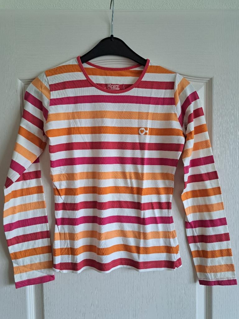 Wit meisjesshirt shirt rood/oranje gestreept maat 164, Kinderen en Baby's, Ophalen of Verzenden, Zo goed als nieuw, Meisje, Shirt of Longsleeve
