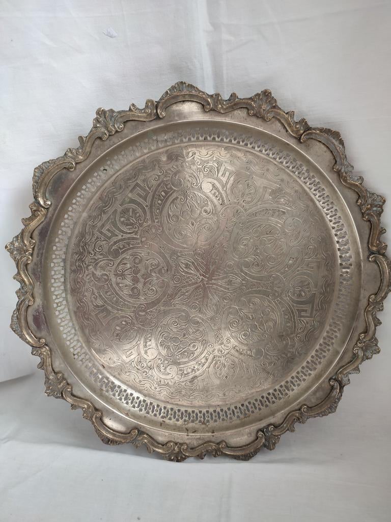 Arabisch Marokkaans dienblad met sierlijke gravures, Ophalen of Verzenden, Gebruikt, Rond, Metaal