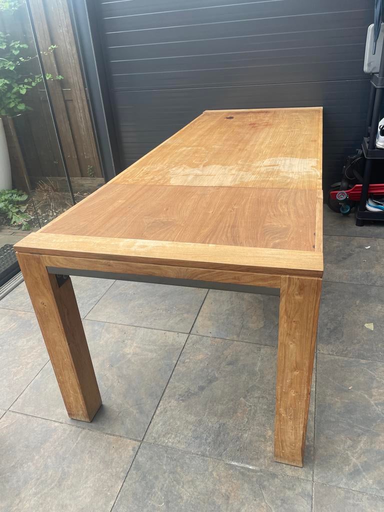 Houten eettafel, Huis en Inrichting, Tafels | Eettafels, Gebruikt, 200 cm of meer, Vijf personen of meer, Rechthoekig