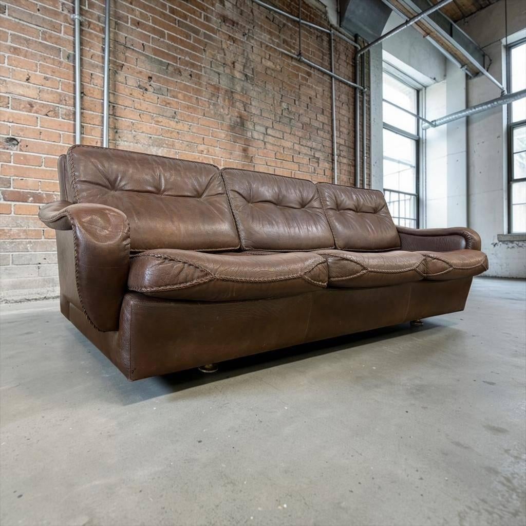 Vintage bruin lederen Deense zetel 'Madsen & Schubell', Ophalen