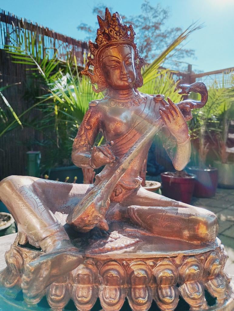 Bronzen Godin Saraswati godin van kennis, kunst en muziek, Ophalen of Verzenden