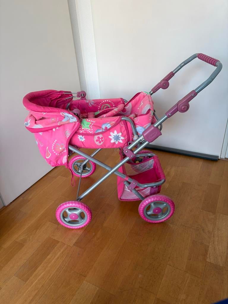 Roze poppenwagen met draagmand, Ophalen, Gebruikt, Meisje