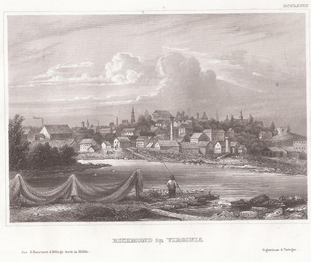 Richmond in Virginia. Staalgravure ca. 1850, 1800 - 1899, Stadsgezicht, Ophalen of Verzenden, Origineel