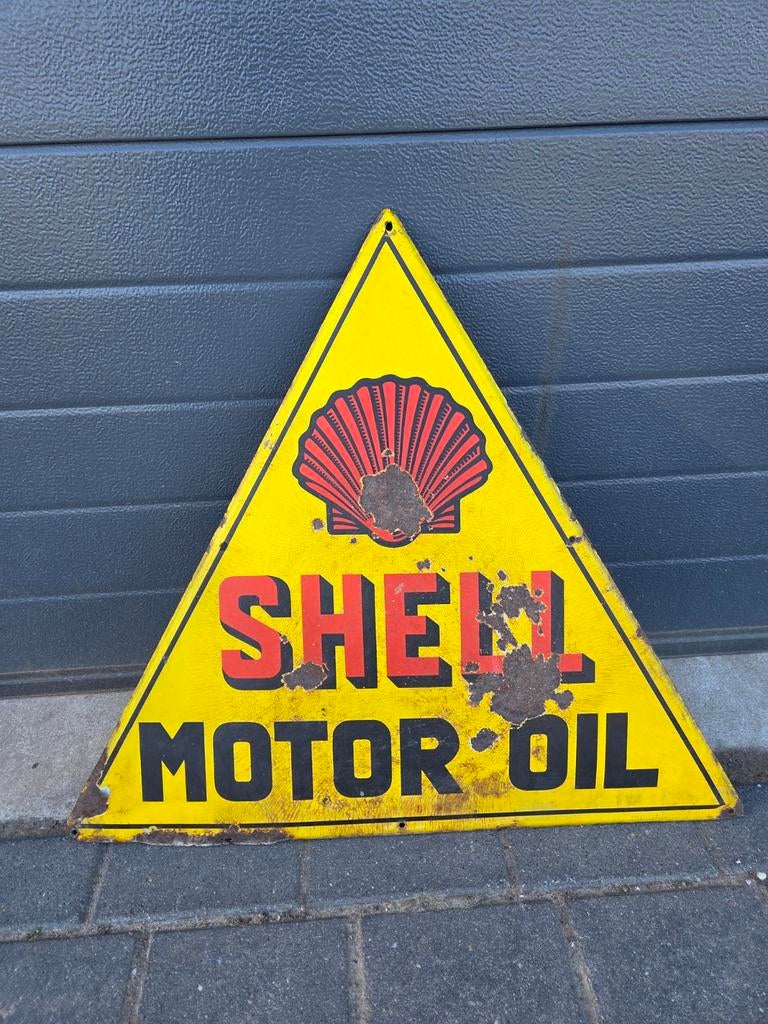 Emaille reclamebord Shell Motor Oil, Ophalen of Verzenden, Gebruikt, Reclamebord