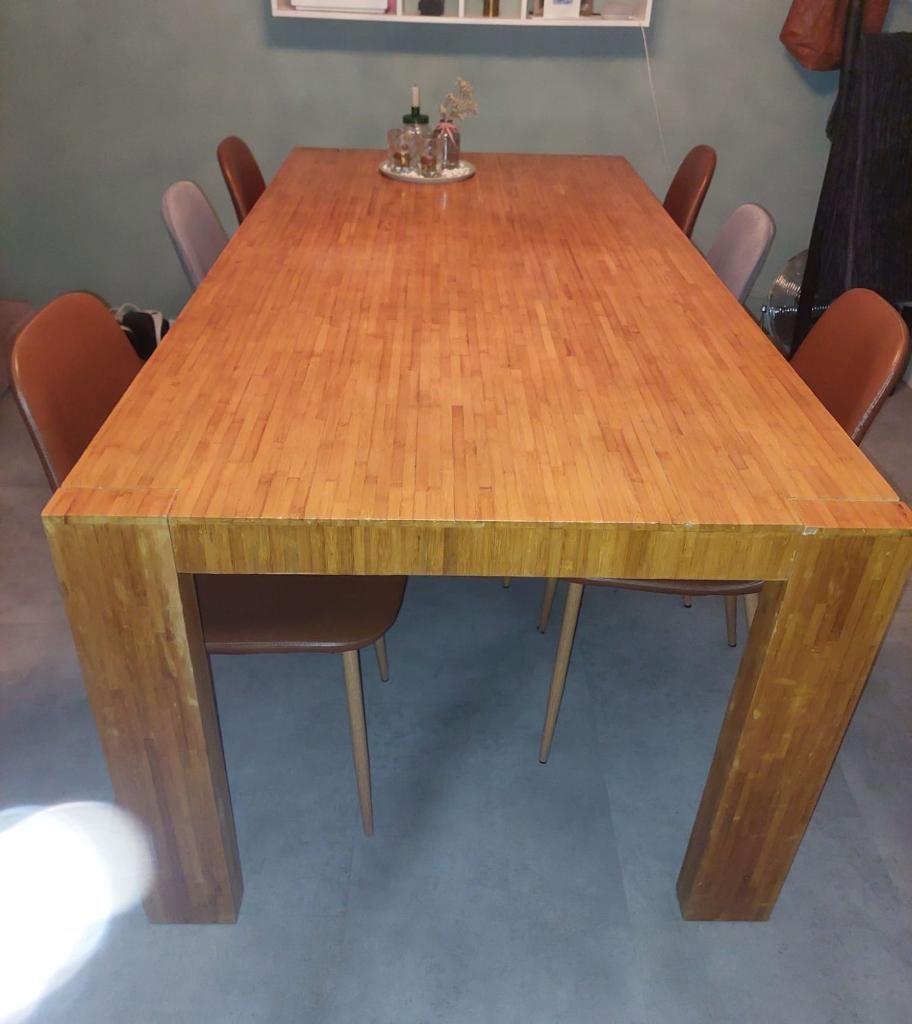 Bamboe eettafel 200x100cm, Ophalen, Gebruikt, 50 tot 100 cm, Vijf personen of meer