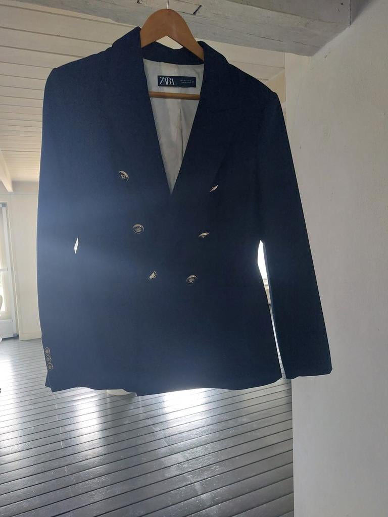 Donkerblauw colbert blazer met gouden knopen, Ophalen of Verzenden, Zo goed als nieuw, Blauw