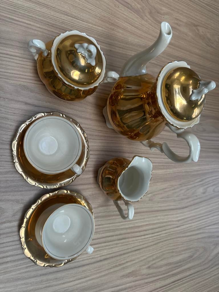 Oud Bavaria porseleinen theeserviesje met gouden decoratie, Antiek en Kunst, Antiek | Servies compleet, Ophalen