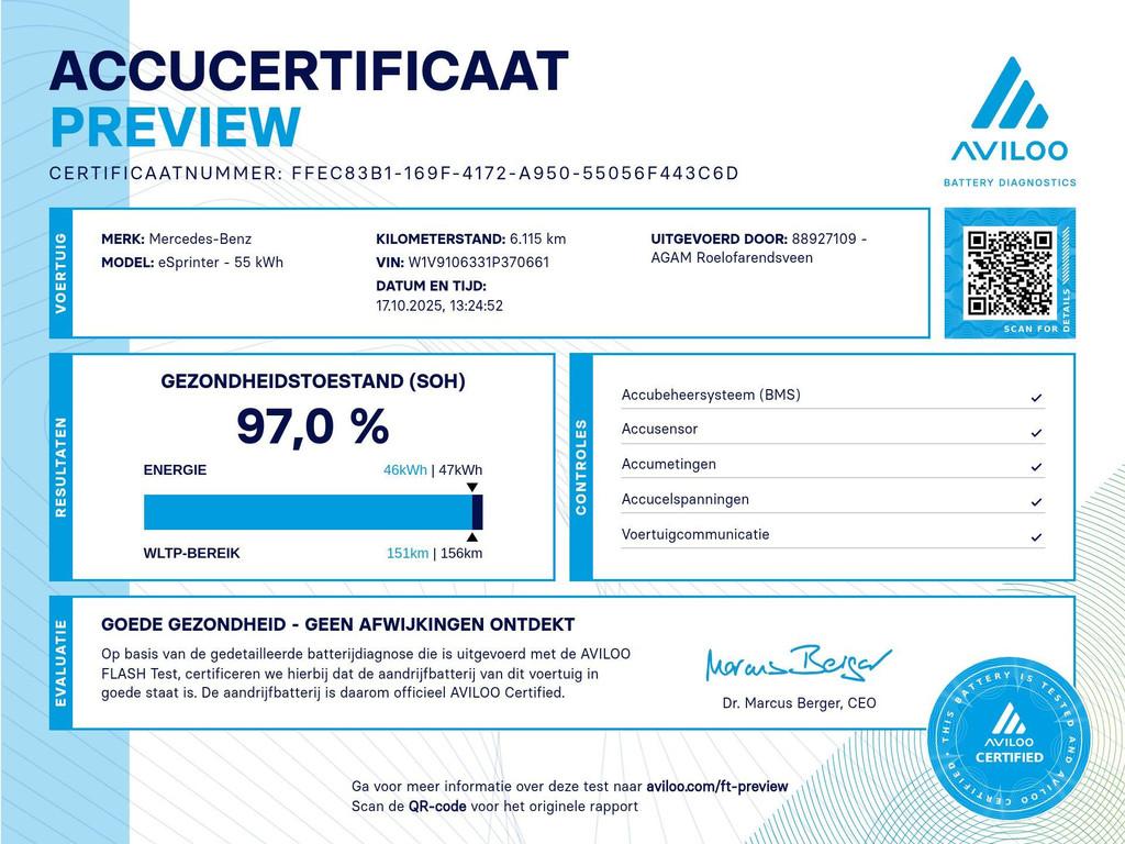 Mercedes-Benz eSprinter L2H2 SoH 97% Camera Airco 55kwh WLTP, Gebruikt, Zwart, 41 kWh, 120 km