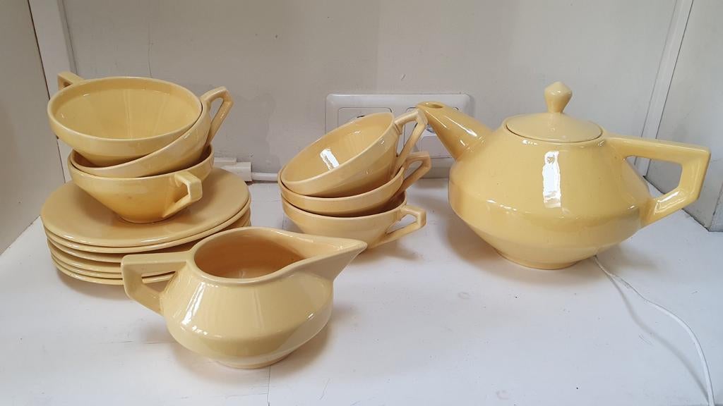 Vintage Geel Theeservies - Bijzonder Design, Huis en Inrichting, Ophalen of Verzenden