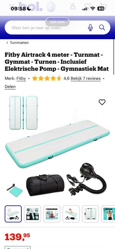 Fitby Airtrack 4 meter - Turnmat - Gymmat, Ophalen, Gebruikt, Fitby, Overige kleuren