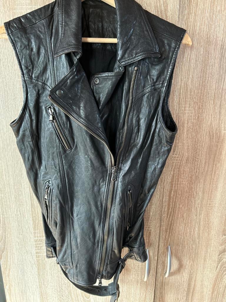 Zwarte leren bodywarmer, Kleding | Dames, Bodywarmers, Ophalen of Verzenden, Gedragen, Maat 38/40 (M), Zwart