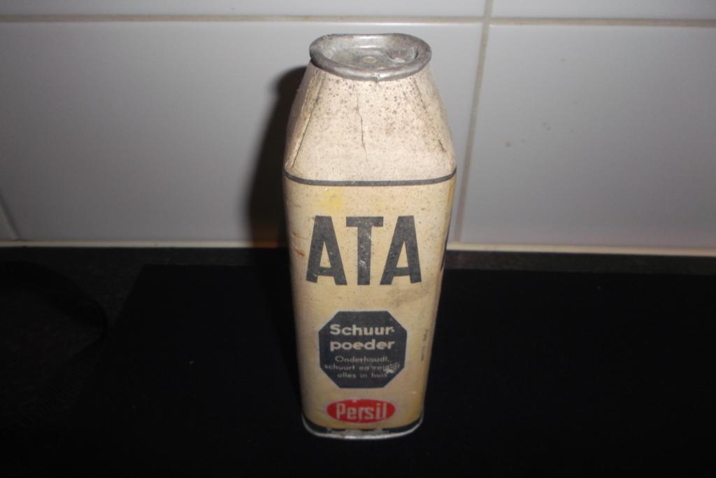 Oude  blikken ATA PERSIL schuurpoeder strooidoos, Ophalen of Verzenden, Gebruikt, Gebruiksvoorwerp