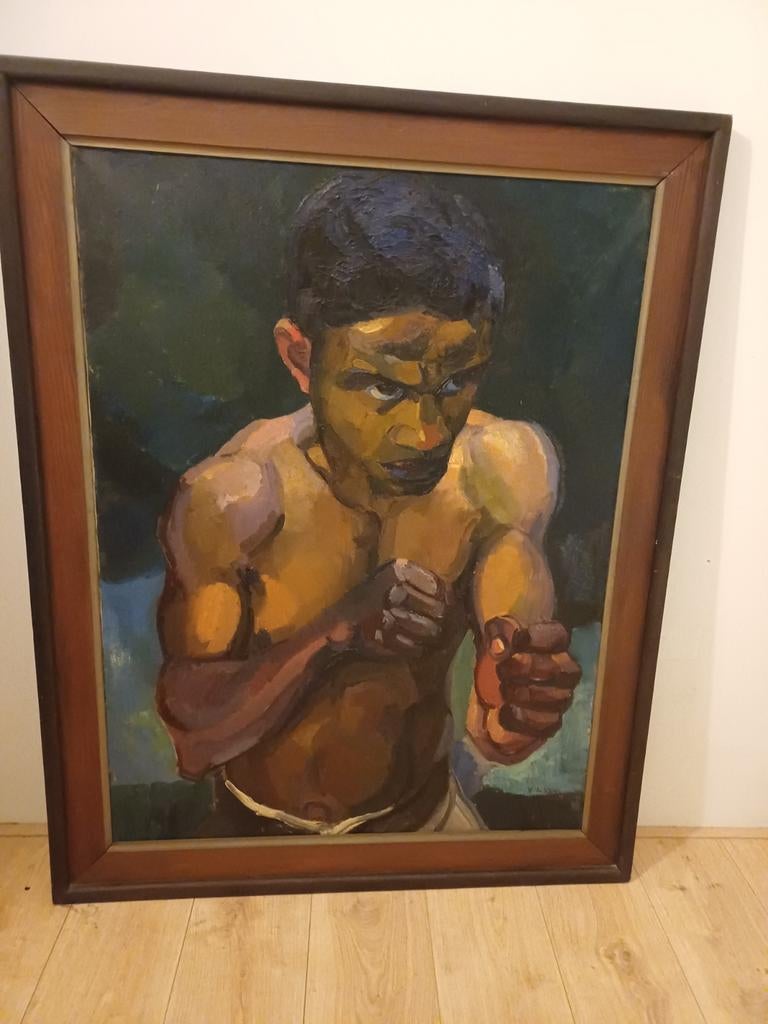 Schilderij bokser, boksende man, Ophalen of Verzenden