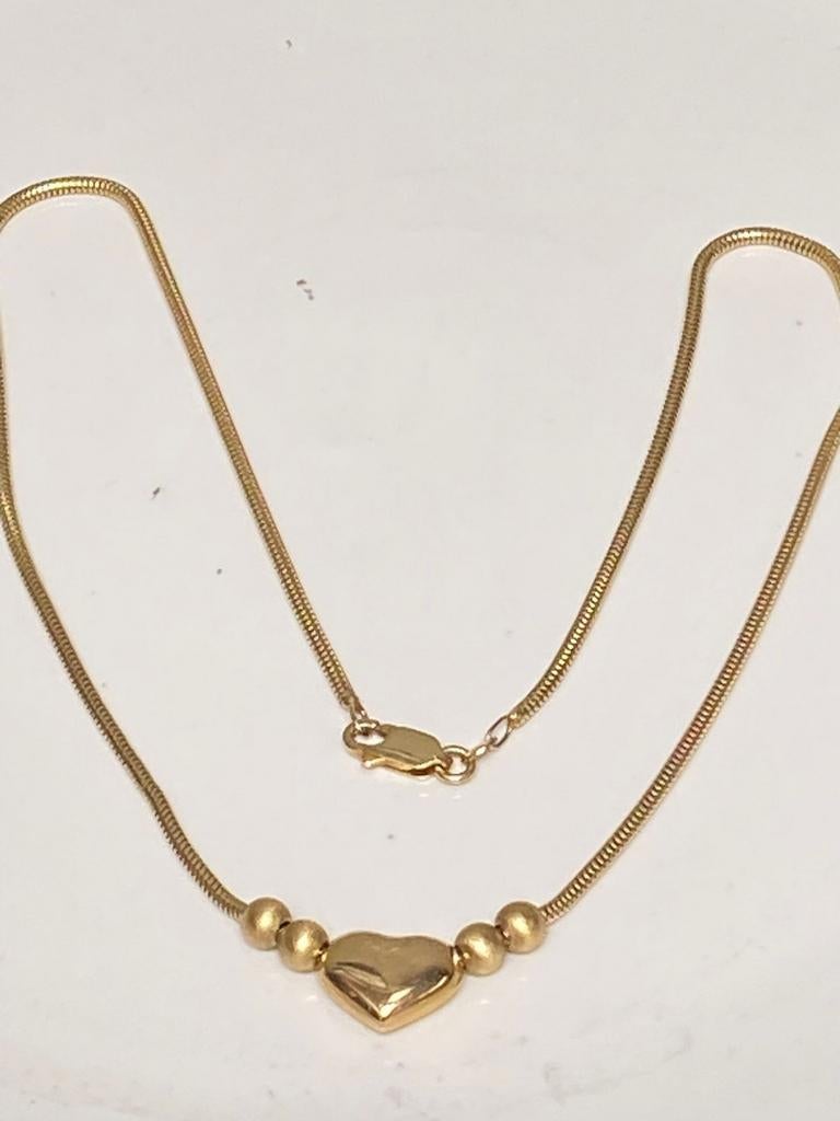 Geel gouden ketting hart bollen 585, Sieraden, Tassen en Uiterlijk, Antieke sieraden, Verzenden, Goud, Ketting