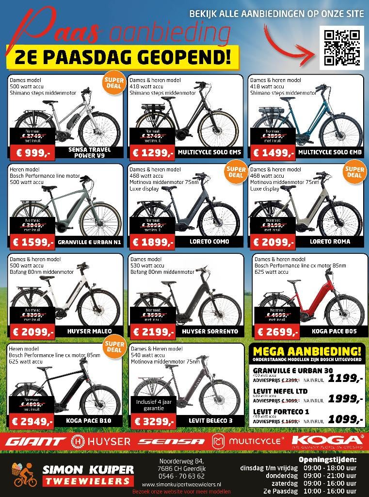 Paasweekend megadeals!! 2e paasdag geopend van 10:00 - 16:00, Overige merken, 53 tot 56 cm, Versnellingen, Nieuw