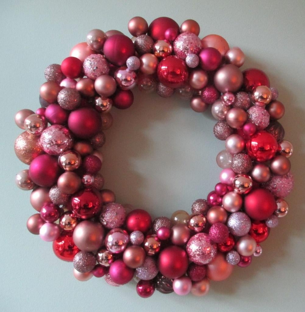 Krans Koper Rood Roze Paarse Kerstballen Kerstkrans 54 cm, Ophalen of Verzenden, Nieuw