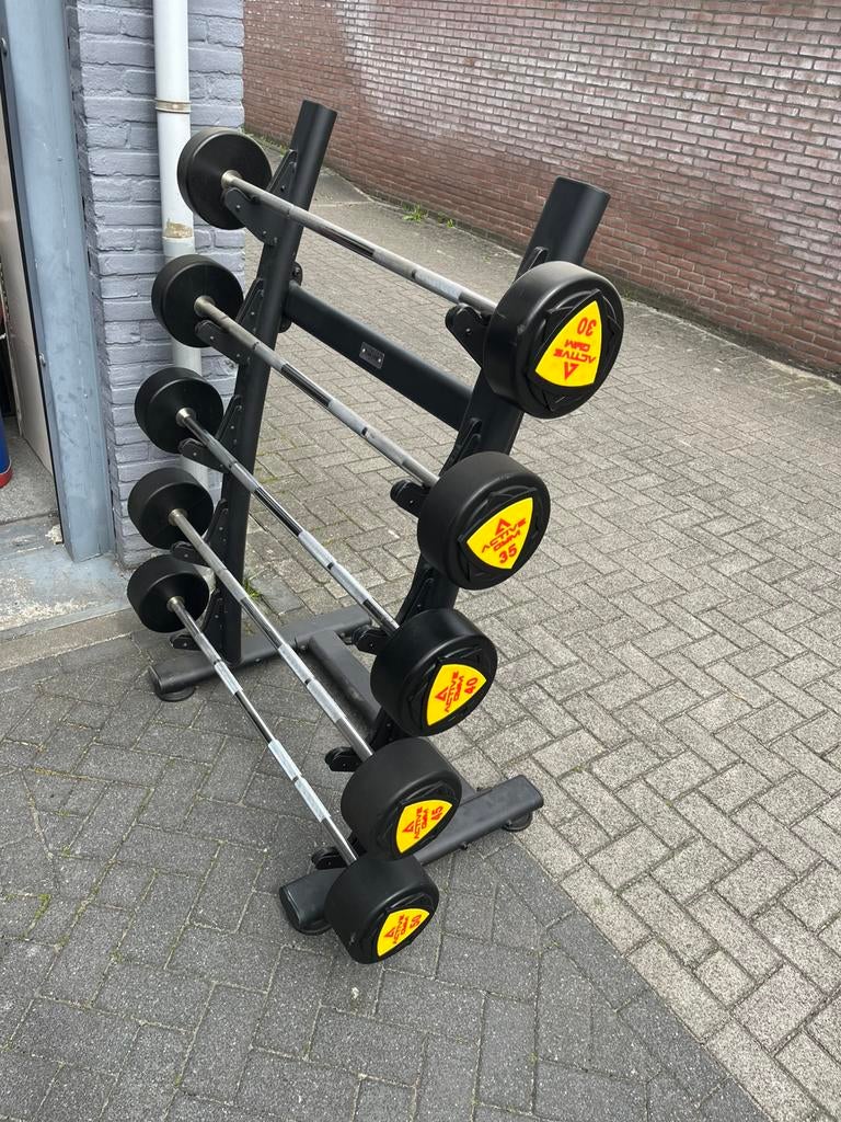 Vaste halter stangen 30-50 kg incl rek, Ophalen, Halterstangen, Active gym, Zo goed als nieuw