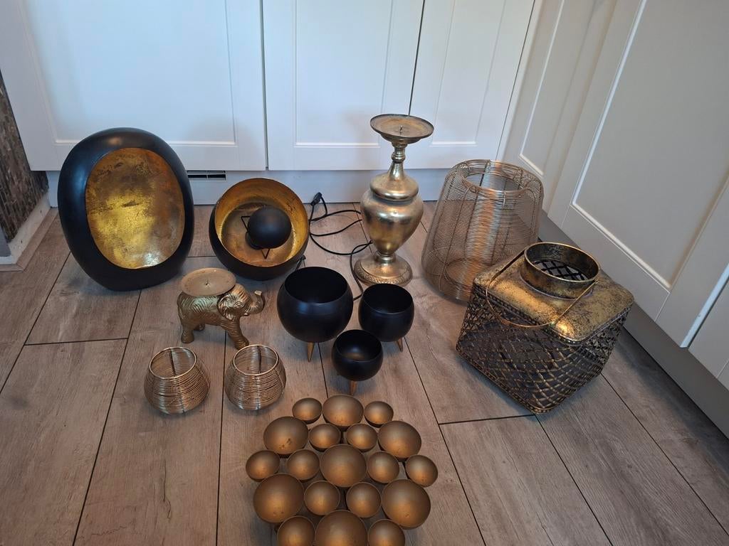 Zwart goud woonaccessoires industrieel lamp kandelaar, Zwart, Ophalen of Verzenden, Zo goed als nieuw, Metaal