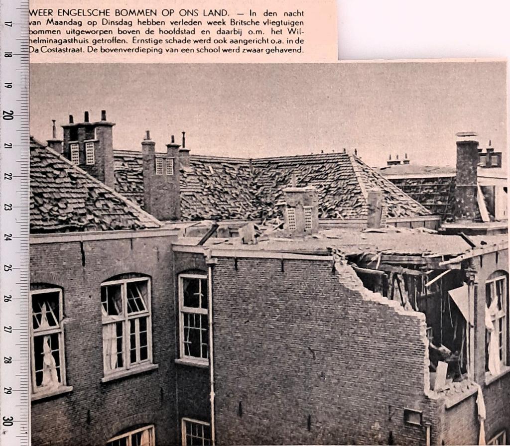 Amsterdam 1940; engelse bom op school Da Costastraat, Verzenden, Voor 1940, Gebruikt, Gebouw