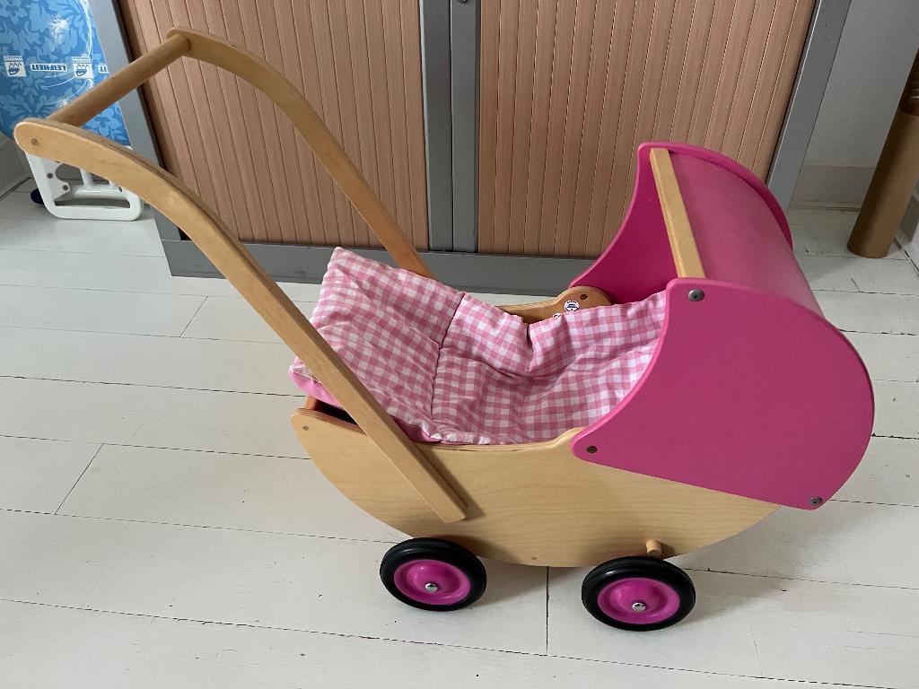 Poppenwagen Van Dijk Toys Hout Roze, Ophalen, Zo goed als nieuw, Duw- of Trekspeelgoed