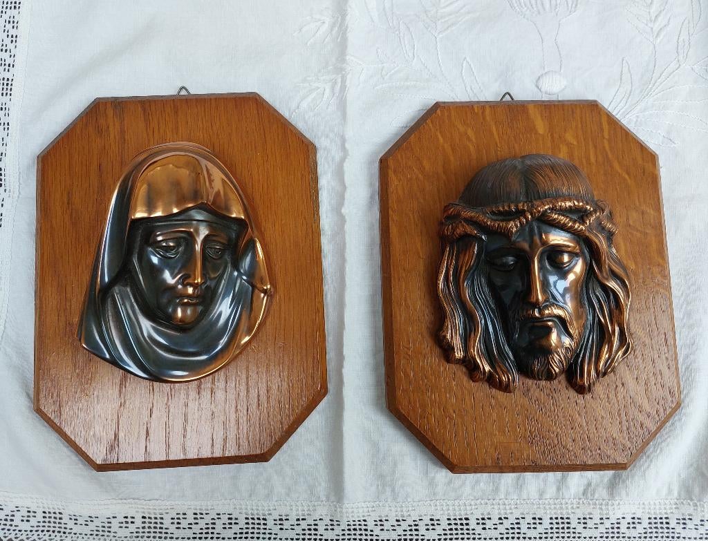 Schildje Jezus en Maria, Ophalen of Verzenden, Gebruikt, Beeld(je), Christendom | Katholiek