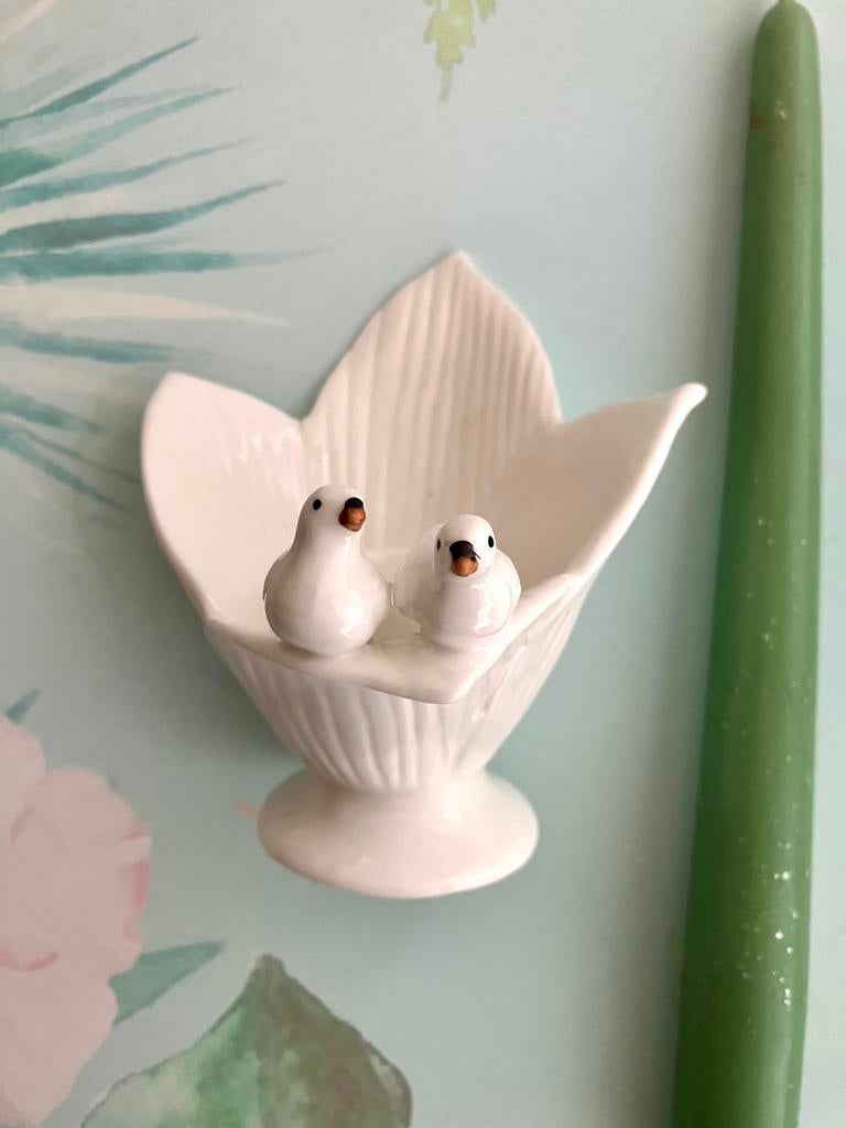 Vintage keramieken KAARSEN standaard 2 DUIVEN, Ophalen of Verzenden, Zo goed als nieuw, Dier