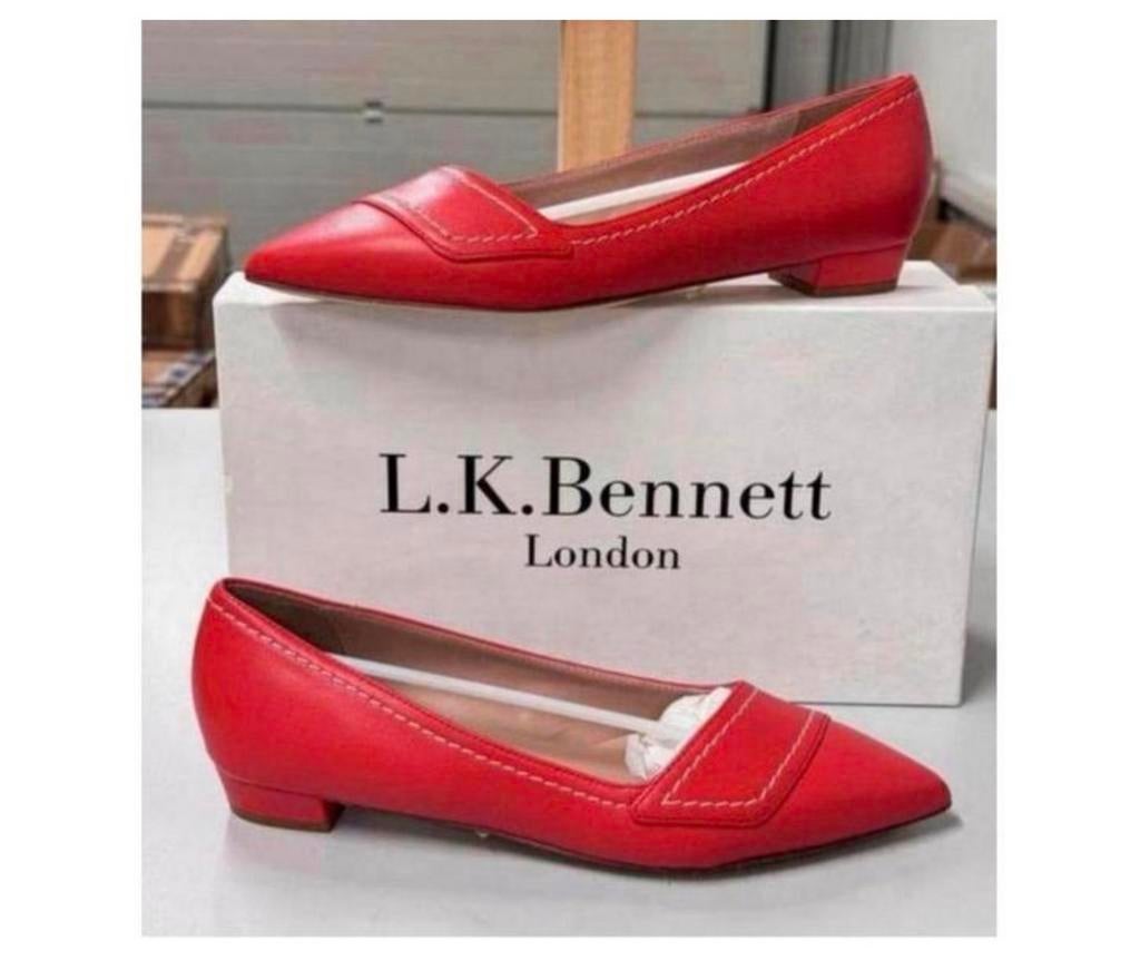 LK Bennett Polly Leather Contrast Stitch Flats schoen hak 37, Schoenen met lage hakken, Nieuw, Ophalen of Verzenden, H