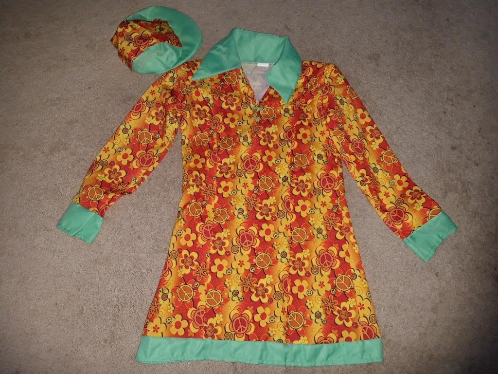 Flower power jurk. met muts. Carnaval. Maat S, Kleding | Dames, Carnavalskleding en Feestkleding, Karnival costumes, Carnaval