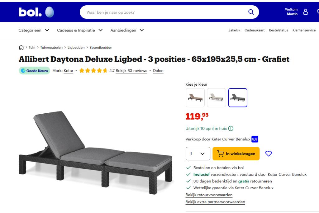 2 x ligbed slechts 3 x gebruikt, Ophalen, Zo goed als nieuw, Kunststof, Verstelbaar