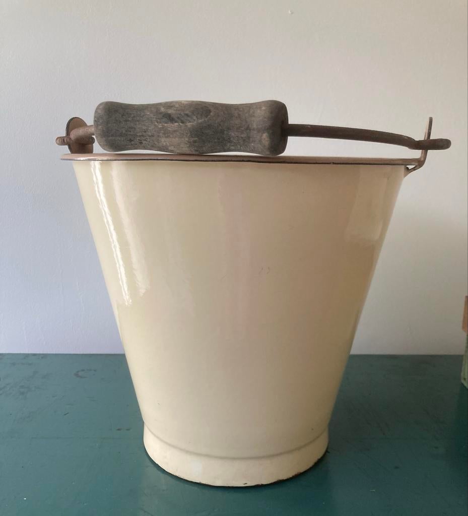 emaille emmer, crème kleurig, 27 cm hoog, Ophalen of Verzenden