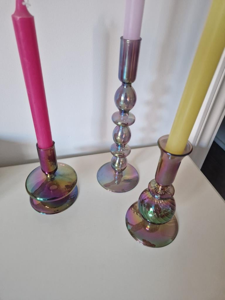 Ravie kandelaren holografisch, Huis en Inrichting, Woonaccessoires | Kandelaars en Kaarsen, Ophalen, Overige materialen, Zo goed als nieuw
