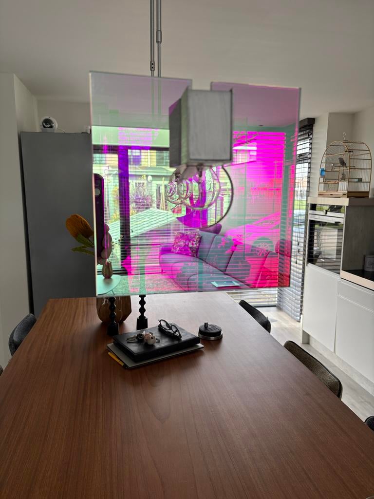 Moderne hanglamp van het merk Liro kleurt Paars Groen a, Ophalen of Verzenden, 75 cm of meer, Modern, Glas