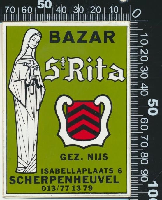 Sticker: Bazar Sint Rita - Scherpenheuvel, Verzamelen, Ophalen of Verzenden, Zo goed als nieuw, Bedrijf of Vereniging
