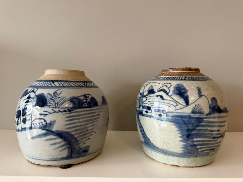 Antieke Chinese gemberpotten met landschap, Ophalen