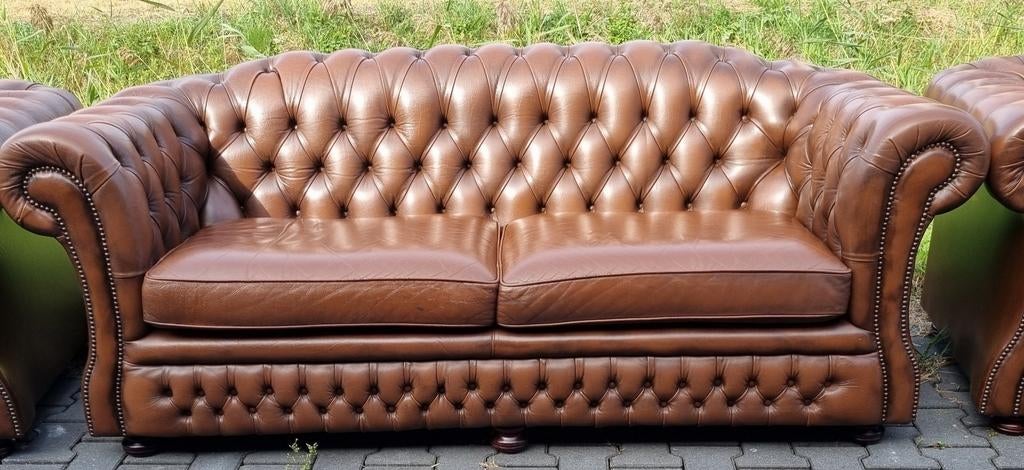 Engelse Chesterfield Springvale bank bruin leer + BEZORGING