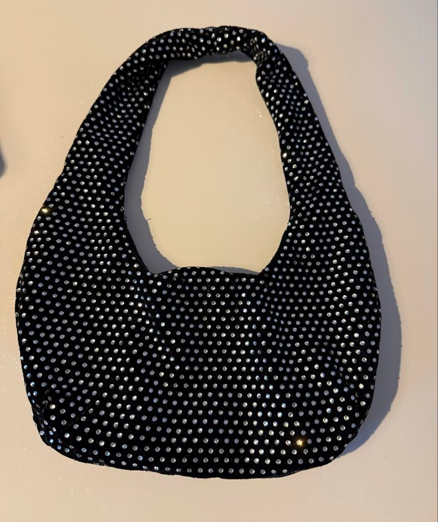 MNG Zwarte Avondtasje met Zilveren Stippen, Ophalen of Verzenden, Zo goed als nieuw, Zwart, Avondtasje