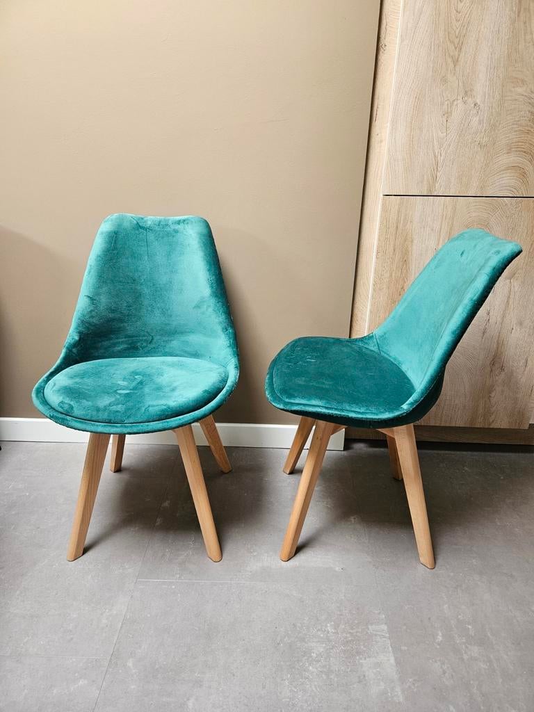 Zes groene stoelen met suedelook, Ophalen, Gebruikt, Overige kleuren, Vijf, Zes of meer stoelen