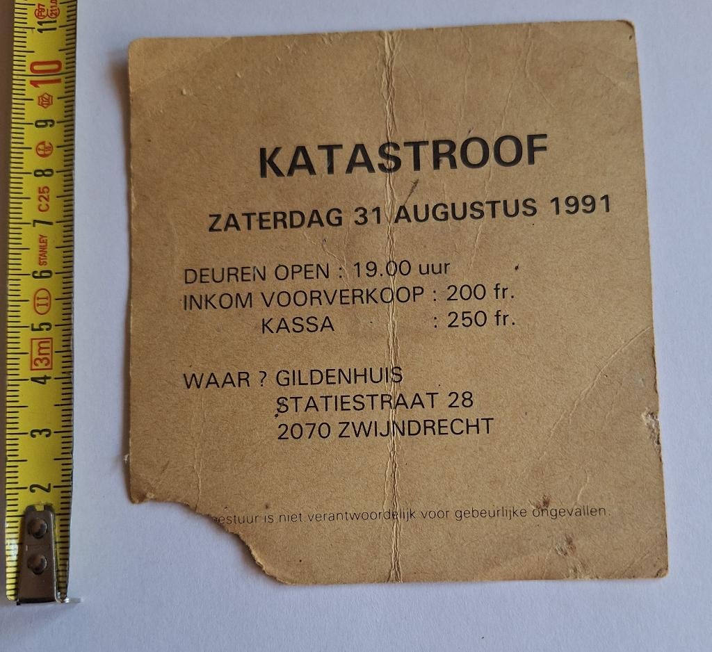 KATASTROOF = ticket = 1991 = Zwijndrecht, Ophalen of Verzenden, Gebruikt, Foto of Kaart