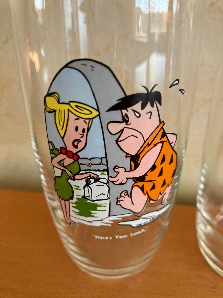 4x Flintstone glazen, Verzamelen, Ophalen, Zo goed als nieuw, Frisdrankglas