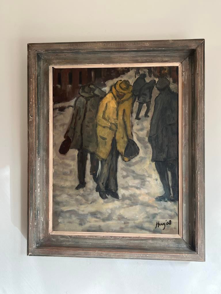 Schilderij Huug Zentveld, wintertafereel, Antiek en Kunst, Ophalen
