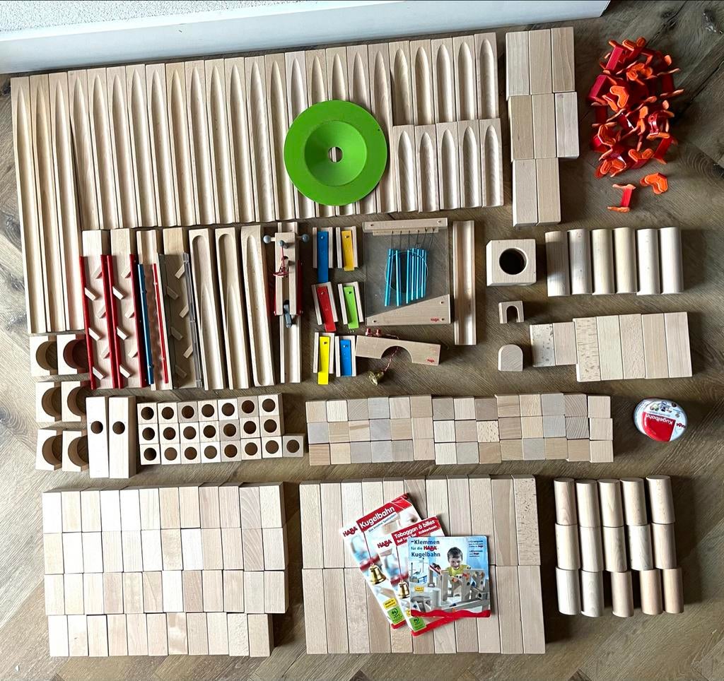 Uitgebreide/Grote set Haba houten knikkerbaan, Ophalen of Verzenden, Gebruikt, Bouwen