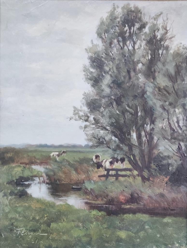 Frederik Engel (1872-1958) - Landschap met koeien, Ophalen of Verzenden