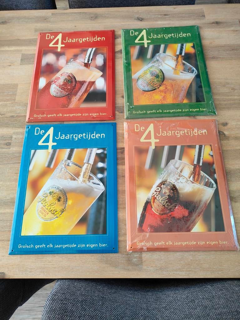 Grolsch De 4 Jaargetijden metalen borden set, Verzamelen, Ophalen of Verzenden