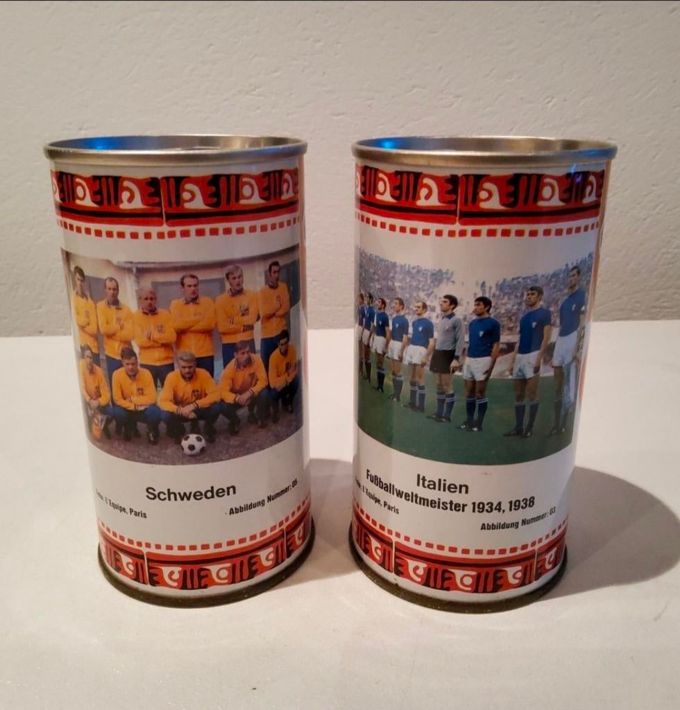 Duitse bierblikjes WK voetbal 1970: Zweden en Italië, Verzamelen, Ophalen of Verzenden, Overige